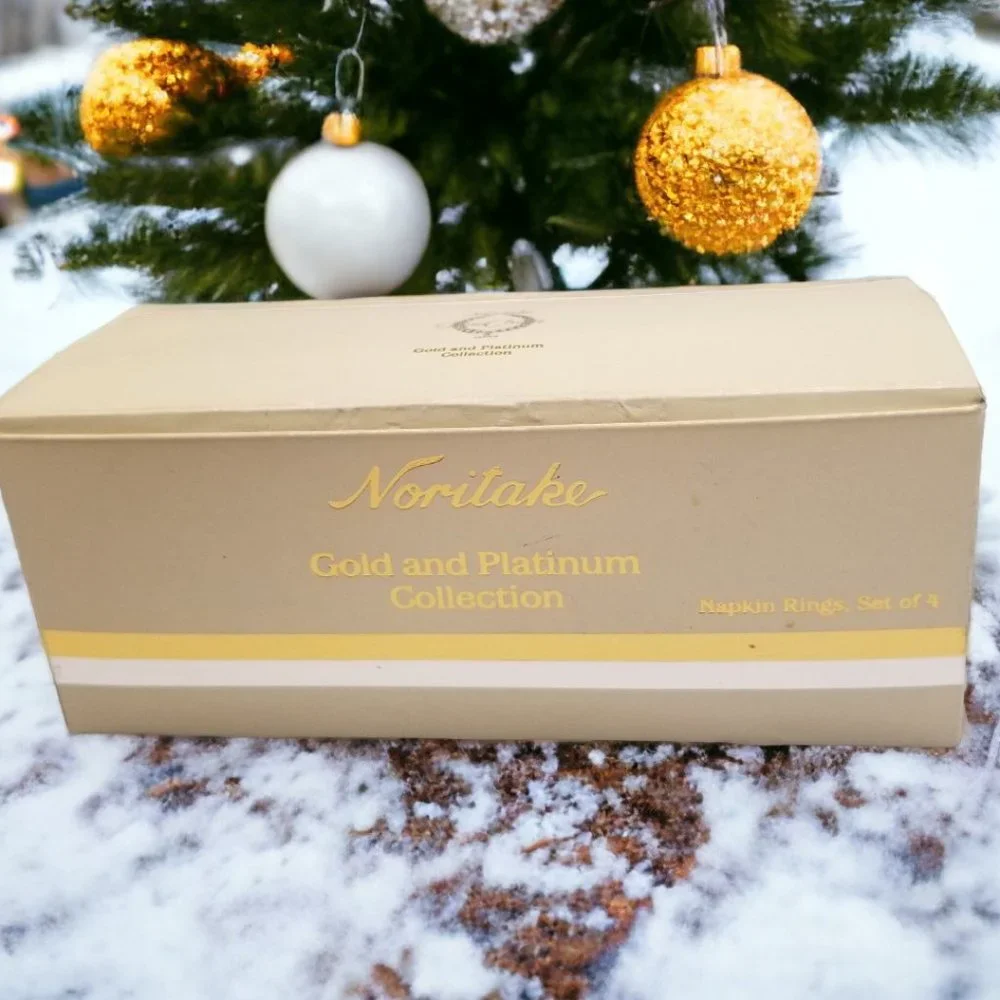 Gold & Platinum Band Napkin Holder Set 4-Noritake Vintage Napkin Rings Colection - Picture 7 of 13